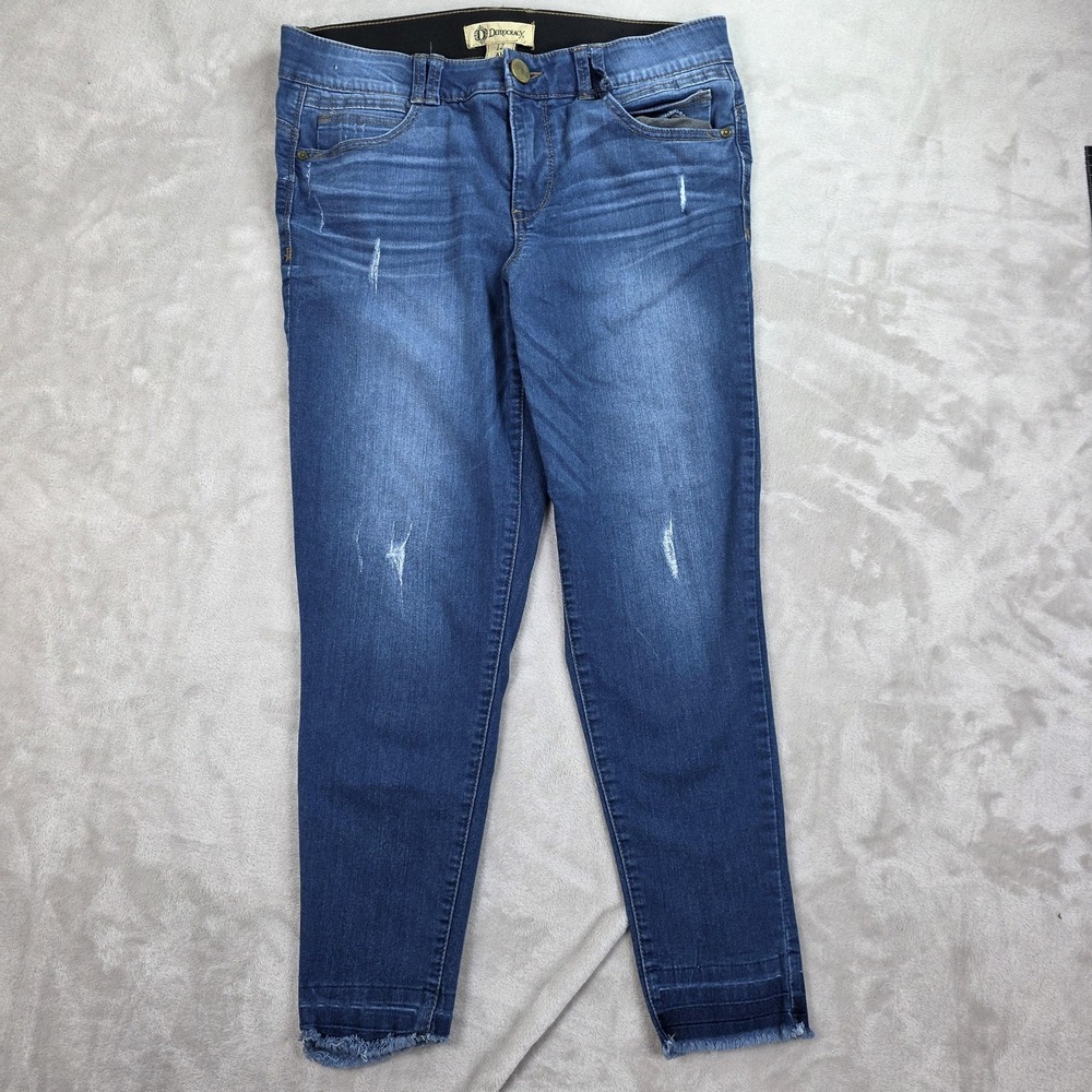 Democracy Jeans Womens 12 Blue Ab Technology Skinny Raw Hem Distressed Stretch‎